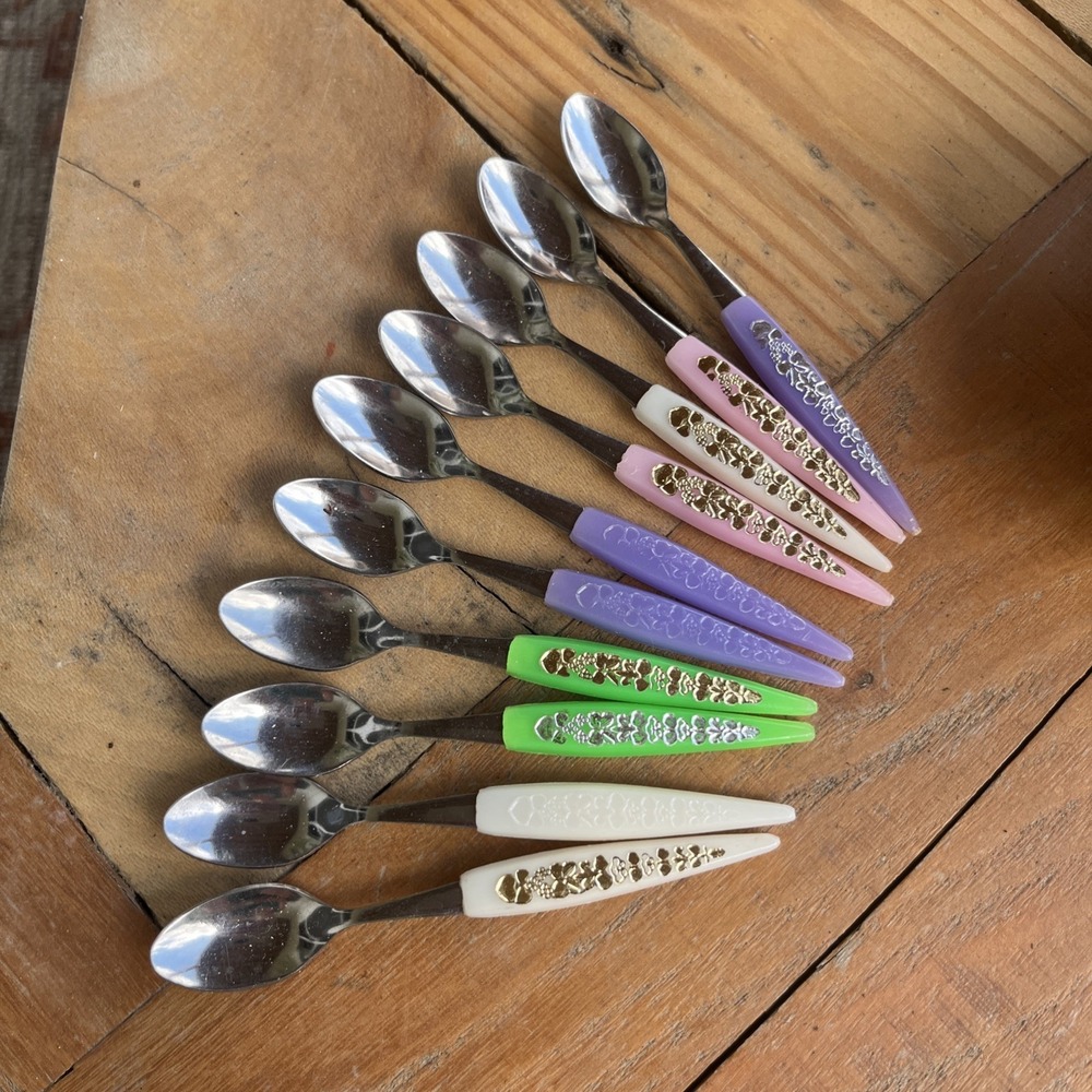 Vintage Japan MCM Appetizer Cocktail Forks Floral Handles Set of 10